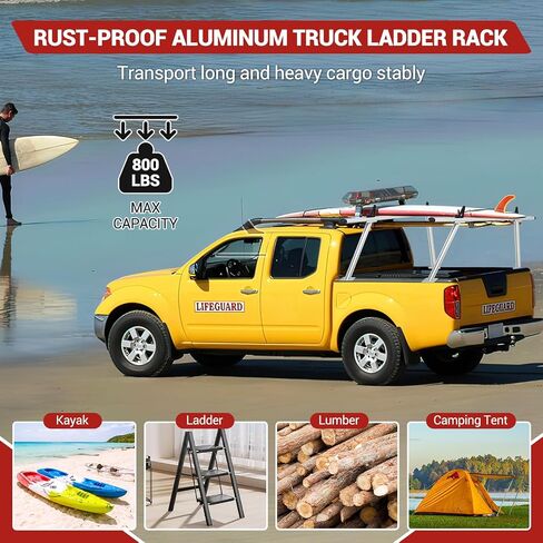 Pickup Truck Ladder Rack | Adjustable 19" - 34" Width & 38.6" - 44" Height | 250 LB. Load Capacity | Drilling Mounting Steel Truck Bed Rack | Ideal for Kayak, Surfboard, Lumber (2 Pack) in Saudi Arabia