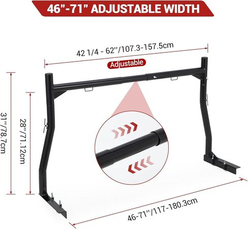 Pickup Truck Ladder Rack | Adjustable 19" - 34" Width & 38.6" - 44" Height | 250 LB. Load Capacity | Drilling Mounting Steel Truck Bed Rack | Ideal for Kayak, Surfboard, Lumber (2 Pack) in Kuwait