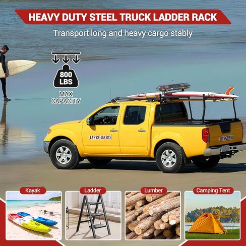 Pickup Truck Ladder Rack | Adjustable 19" - 34" Width & 38.6" - 44" Height | 250 LB. Load Capacity | Drilling Mounting Steel Truck Bed Rack | Ideal for Kayak, Surfboard, Lumber (2 Pack) in Kuwait