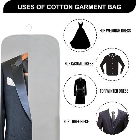 100% Cotton Garment Bag | Long | Breathable Garment Bags for Hanging Clothes | Garment Storage Bag for Long Dresses & Coats Storage | Pack of 1 (42 Inch) in Saudi Arabia