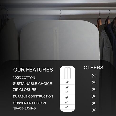 100% Cotton Garment Bag | Long | Breathable Garment Bags for Hanging Clothes | Garment Storage Bag for Long Dresses & Coats Storage | Pack of 1 (42 Inch) in Saudi Arabia