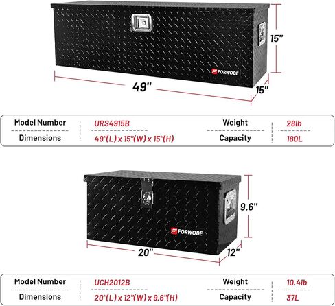 FORWODE 48 Inch Truck Bed Tool Box Aluminum for Pickup Truck Bed RV Toolbox Truck Bed Toolboxes Heavy Duty Waterproof Truck Storage Organizer Chest with Handle and Lock - Black in Saudi Arabia