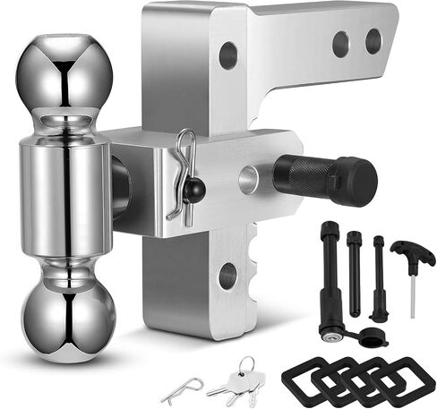 Adjustable Trailer Hitch Fits 2" Receiver, 2" & 2-5/16"(12,500 LBS GTW) Rotatable Dual Solid Ball, 6" Drop/Rise Heavy Duty Aluminum Tow Hitch in Saudi Arabia