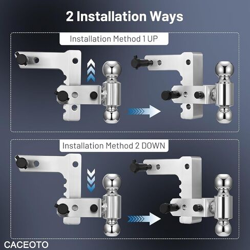 Adjustable Trailer Hitch Fits 2" Receiver, 2" & 2-5/16"(12,500 LBS GTW) Rotatable Dual Solid Ball, 6" Drop/Rise Heavy Duty Aluminum Tow Hitch in Saudi Arabia