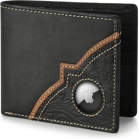 Wrangler Men’s Bifold Slim RFID Blocking Wallet, Genuine Leather, Casual Everyday 11-22 Card Capacity with AirTag Holder Window (Brown) in Saudi Arabia