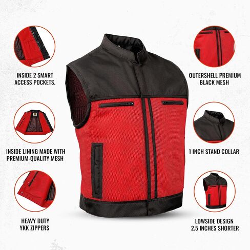 Daniel Smart Men’s Motorcycle Mesh Vest Low side Biker & Breathable Riding Gear Summer Vest with Zipper Closure in Kuwait