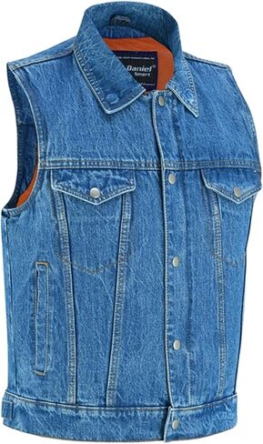 Daniel Smart Sleeveless Denim Biker Vest for Men Unique Raw Blue & Black Jean Vest with Snap Closure & Multiple Carry Pockets in Saudi Arabia