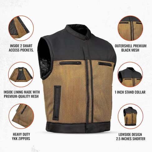 Daniel Smart Men’s Motorcycle Mesh Vest Low side Biker & Breathable Riding Gear Summer Vest with Zipper Closure in Kuwait