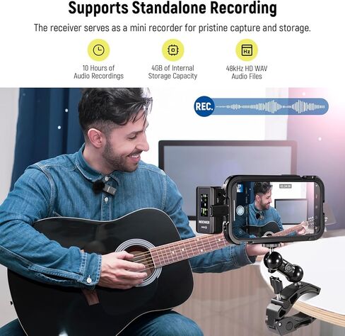 نظام ميكروفون Neewer CM28 اللاسلكي، إلغاء الضوضاء بنقرة واحدة، تخزين 4 جيجابايت لمدة 9 ساعات من 48 كيلو هرتز 16 بت صوت غير مضغوط، ميكروفون طية صدر السترة متوافق مع iPhone/Android/PC/الكاميرا in Kuwait