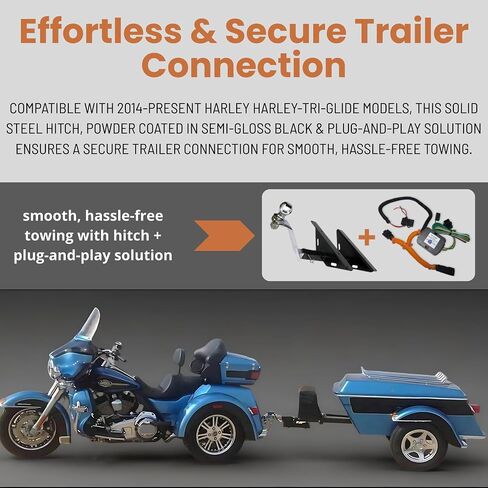 Wire Harness and Trailer Hitch w/Ball and for 2014-Present Harley Davidson Tri-Glide (Does NOT Fit FREEWHEELER) in Kuwait