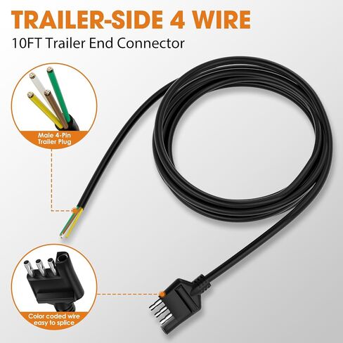 4 مقطورة مقطورة الأسلاك تسخير 5 أقدام كبل مغلف ، 16AWG 4 دبوس مسطح مقطورة تمديد الموصل سلك 4 دبوس الأسلاك الأسلاك ، النحاس النقي in Kuwait
