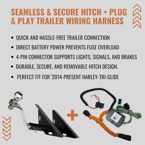 Wire Harness and Trailer Hitch w/Ball and for 2014-Present Harley Davidson Tri-Glide (Does NOT Fit FREEWHEELER) in Kuwait