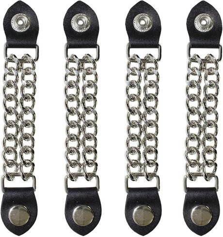 EXCELSIOR Unisex Metal & Leather Chrome Durable Motorcycle Vest Extenders Metal Chain For Bikers -4", 6 1/2", Black (4 pc) in Kuwait