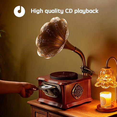 Wooden Phonograph Gramophone Turntable CD Player Stereo System Control 33/45 RPM FM AUX USB Ouput Bluetooth 4.2 … … in Saudi Arabia