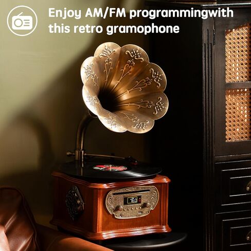 Wooden Phonograph Gramophone Turntable CD Player Stereo System Control 33/45 RPM FM AUX USB Ouput Bluetooth 4.2 … … in Saudi Arabia