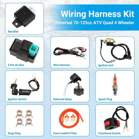 Electric Wiring Harness Kit Compatible with Taotao Coolster 110cc 125cc Chinese ATV Quad 4 Wheeler 4-Stroke Parts with Starter Solenoid Relay Ignition Coil Voltage Regulator CDI Box Spark Plug in Saudi Arabia