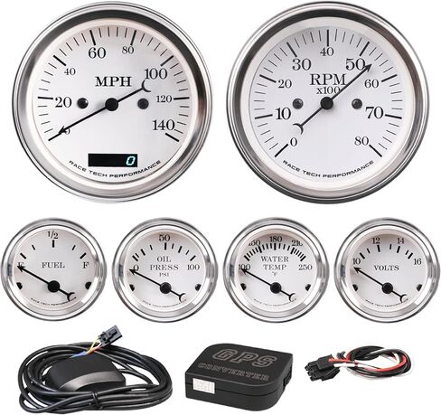 Classic 1 serious Electrical 6 Gauge Set Gauges Black Dial for Car's Instrument Cluster - Includes Speedometer & Tachometer - Volt, Fuel Level, Water Temperature & Oil Pressure Gauge. in Kuwait