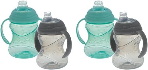 كوب تدريب Nuby No-Spill Grip N' Sip بسعة 10 أونصة مع فوهة سيليكون مرنة ناعمة، مقبضين مع ميزة قفل Clik-It، عبوتان، 4+M، ألوان محايدة in Saudi Arabia