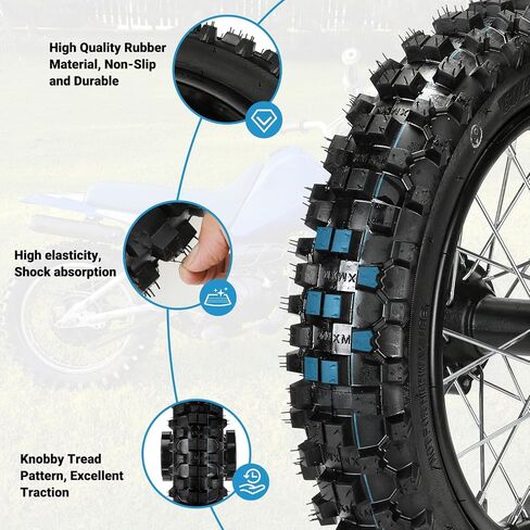3.00-12 80/100-12 Dirt Bike Rear Rim Wheel Tire Compatible with 90cc 110cc 125cc CRF70 XR70 KX65 KLX110 PW80 TTR90 SSR125 Coolster Taotao Off Road Motorcycle Parts with Brake Rotor Sprocket in Saudi Arabia