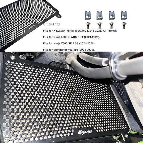 حارس المبرد الألمنيوم الملائم لـ Ninja 400/Z400 (2018-2025) و Ninja 500/Z500 (2024+) | مستحضرات حماية تحطم الترباس | تثبيت خالية من الأدوات in Kuwait