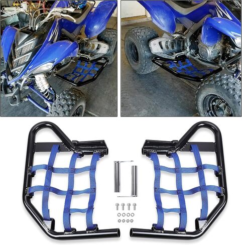 Hecasa nerf أشرطة متوافقة مع جميع السنوات Yamaha Raptor 700 YFM 700 YFM700 YFM700R خطوات القدمين أوتاد حرس الكعب (الأسود nerf + الشباك السوداء) in Saudi Arabia