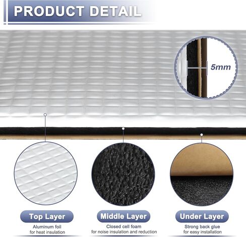 X AUTOHAUX 197mil 5mm 1.62sqft Car Sound Deadening Mat Aluminum Foil Foam Heat Shield Material Universal for Hood Boat Engine Cover 19.69"x11.81" in Saudi Arabia