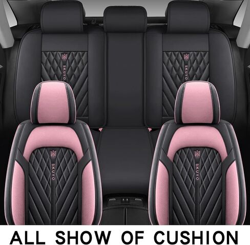 Comfortable Leather Auto Car Seat Covers Front & Rear Seat Protector Fit Sedan SUV 5 Seats Full Set Universal Fit. (Black & Rose) in Saudi Arabia