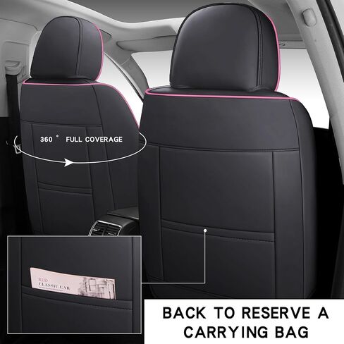 Comfortable Leather Auto Car Seat Covers Front & Rear Seat Protector Fit Sedan SUV 5 Seats Full Set Universal Fit. (Black & Rose) in Saudi Arabia