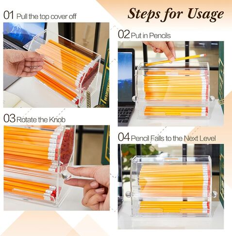 Pinkunn 2 Pcs Pencil Dispenser Bulk Pencil Storage and Dispensing Clear Acrylic Pencil Dispenser Holder Straw Dispenser Classroom Pencil Holder for Teacher Student School in Saudi Arabia