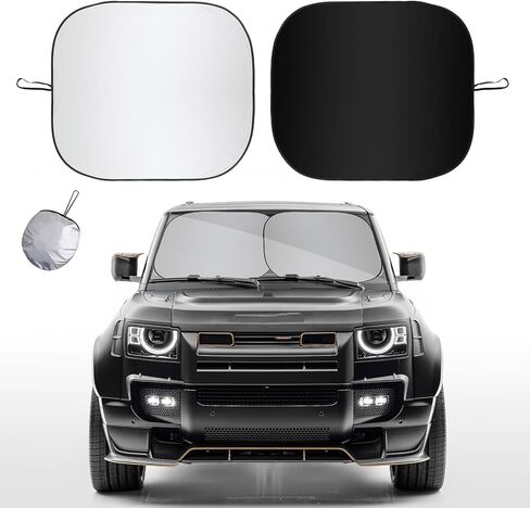 قطعتان من مظلة الشمس للزجاج الأمامي للسيارة، 31 × 28 بوصة واقية من الشمس السميكة للزجاج الأمامي للسيارة، مظلات قماش مطلية بالفضة تحجب الشمس، ملحقات السيارة العالمية in Kuwait