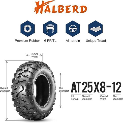 HALBERD ATV Tires, 24x8-12 & 24x10-11 6PR 24x8x12 24x10x11 All Terrain ATV UTV Off-Road Tires for 04-17 Honda Fourtrax Rancher TRX400 420(Set of 4, Tubeless) in Saudi Arabia
