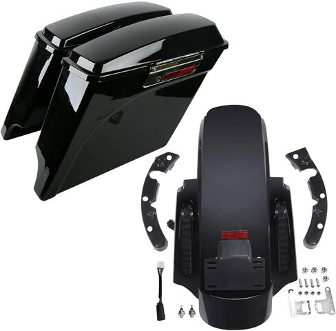 TCT-MOTORPARTS 5" Stretched Saddlebags & CVO Rear Fender For Harley Touring 2014-2023 FLT, FLHT, FLHTCU, Road King, Road Glide, Street Glide, Electra Glide, Ultra-Classic Vivid Black in Kuwait
