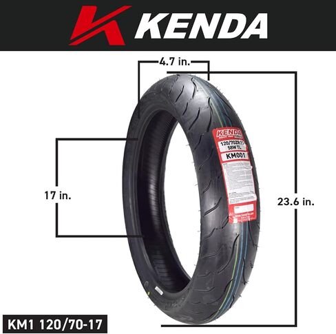 Kenda KM1 (KM001) 120/70ZR17 الإطار الأمامي للدراجة النارية الرياضية 58W-الإطارات الشعاعية مع الاستقرار عالي السرعة والقبضة الرطبة الممتازة مع سلسلة المفاتيح (120/70-17) in Kuwait