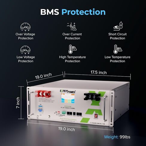 ExpertPower 48V 100Ah 5KWh Lithium LiFePO4 Deep Cycle Rechargeable Battery | 7000 Life Cycles & 10-Year Lifetime | Built-in BMS & LED Monitor | Off Grid, Residential, Home, Cabin, Back-Up | 16 Cells in Saudi Arabia