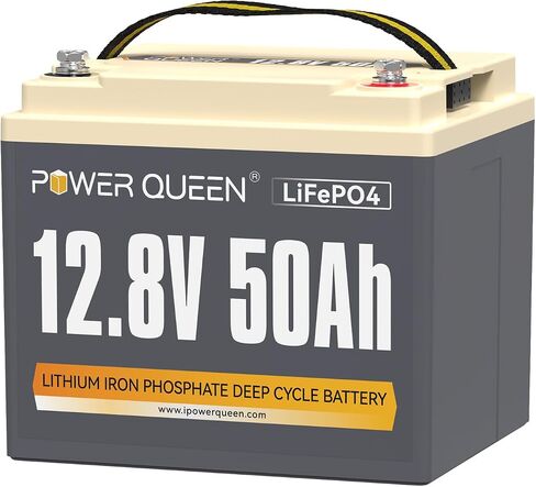 Power Queen 12.8v 50ah LifePo4 ترقية بطارية ، خلايا بطارية الليثيوم من الدرجة A مع 50A BMS ، ما يصل إلى 15000 دورة ، محمولة وخفيفة الوزن للمحرك التصداري ، قارب Fish Fanter ، RV ، Solar in Kuwait