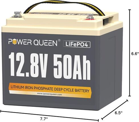 Power Queen 12.8v 50ah LifePo4 ترقية بطارية ، خلايا بطارية الليثيوم من الدرجة A مع 50A BMS ، ما يصل إلى 15000 دورة ، محمولة وخفيفة الوزن للمحرك التصداري ، قارب Fish Fanter ، RV ، Solar in Kuwait