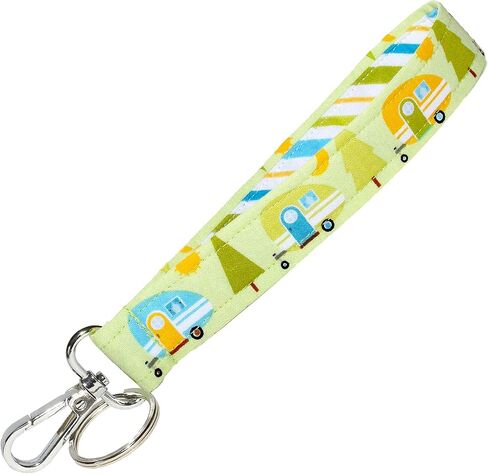 Camping Key Fob Strap - Camper Keychain - Blue Teardrop Trailers - RV Accessories Gift - 1 x 6 Inch Loop - Purse or Wallet Strap - Handmade by Green Acorn Kitchen in Saudi Arabia