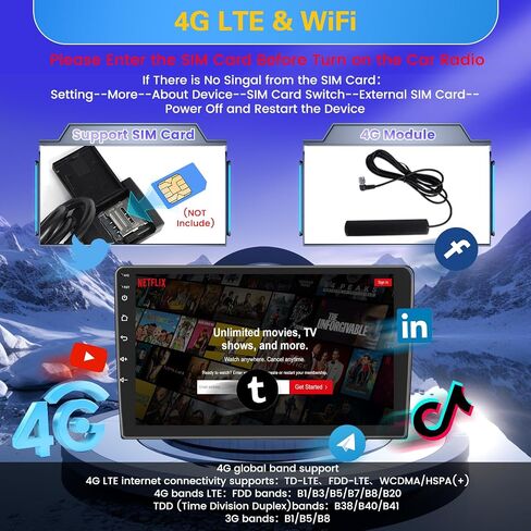 Fuluku[8 Core 4+64GB] ستيريو سيارة مزدوج Din Android 13 مع WiFi، يدعم بطاقة SIM 4G، راديو Android 10.1 بوصة مع Carplay اللاسلكي Android Auto، EQ DSP، GPS، بلوتوث 5.0، AM/FM/RDS، كاميرا احتياطية in Saudi Arabia