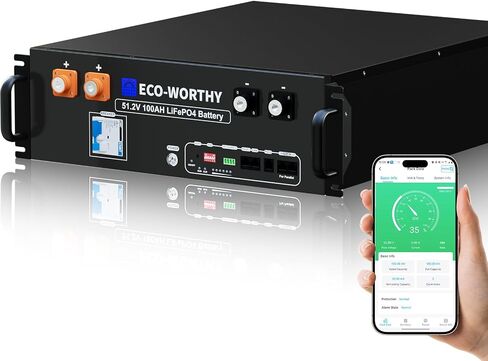 ECO-WORTHY 48V 400Ah LiFePO4 Lithium Battery (4 Pack 48V 100AH V3) with BMS, 20.48kWh Capacity, Server Rack Battery with Bluetooth, 6000 Deep Cycles, Ideal for Off-Grid, Solar (BUY Batteries Get Rack) in Saudi Arabia