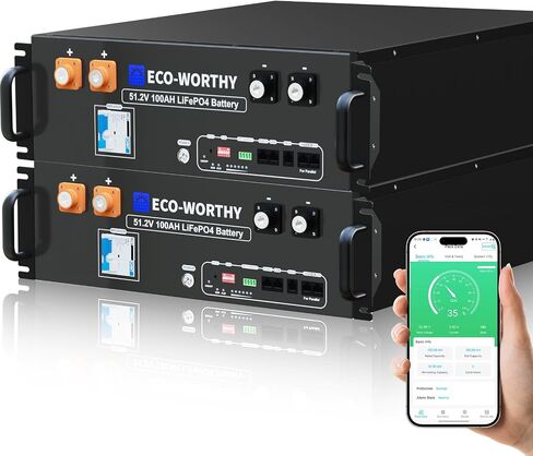 ECO-WORTHY 48V 400Ah LiFePO4 Lithium Battery (4 Pack 48V 100AH V3) with BMS, 20.48kWh Capacity, Server Rack Battery with Bluetooth, 6000 Deep Cycles, Ideal for Off-Grid, Solar (BUY Batteries Get Rack) in Saudi Arabia