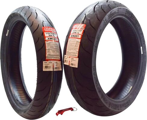 Kenda KM1 (KM001) 120/70ZR17 الإطار الأمامي للدراجة النارية الرياضية 58W-الإطارات الشعاعية مع الاستقرار عالي السرعة والقبضة الرطبة الممتازة مع سلسلة المفاتيح (120/70-17) in Kuwait