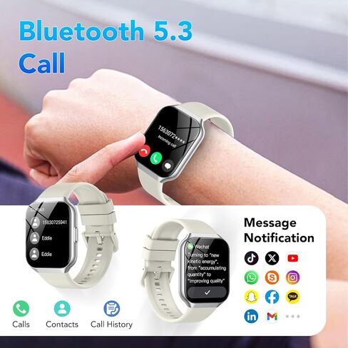 Smart Watch (Answer/Make Calls), 1.96" Smartwatch for Men Women IP68 Waterproof, 110+Sport Modes, Fitness Activity Tracker, Heart Rate Monitor Sleep Step Counter, Smart Watches for Android iPhone Blue in Saudi Arabia