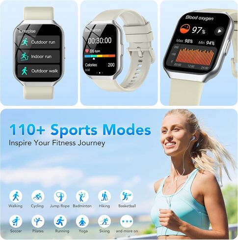Smart Watch (Answer/Make Calls), 1.96" Smartwatch for Men Women IP68 Waterproof, 110+Sport Modes, Fitness Activity Tracker, Heart Rate Monitor Sleep Step Counter, Smart Watches for Android iPhone Blue in Saudi Arabia