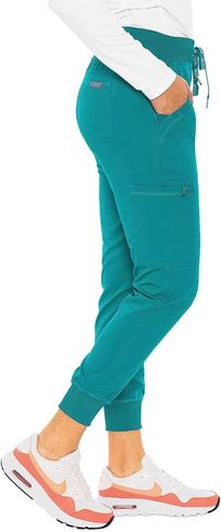طقم تنظيف نسائي من Med Couture مع توب مقشر برقبة على شكل حرف V MC7448 وسروال قابل للتمدد في اتجاهين 7710، أزرق مخضر - توب M/بنطال M in Saudi Arabia