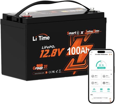 Litime 12V 100ah TM Bluetooth Low-Temptive Protection LifePo4 buit في 100A BMS ، مجموعة 31 بطارية فوسفات الحديد الليثيوم مثالية لمحركات التصيد واليخوت والبحرية والقوارب و RV و Home Energy in Kuwait