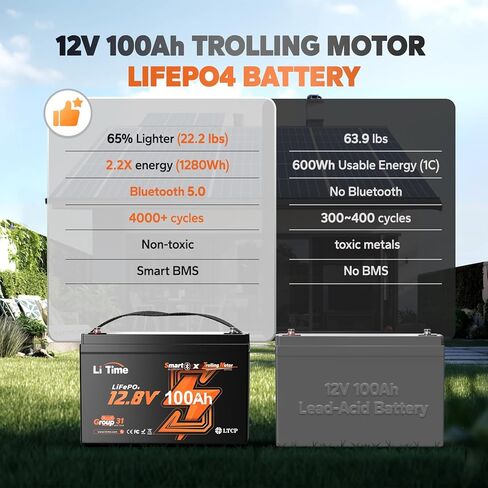 Litime 12V 100ah TM Bluetooth Low-Temptive Protection LifePo4 buit في 100A BMS ، مجموعة 31 بطارية فوسفات الحديد الليثيوم مثالية لمحركات التصيد واليخوت والبحرية والقوارب و RV و Home Energy in Kuwait