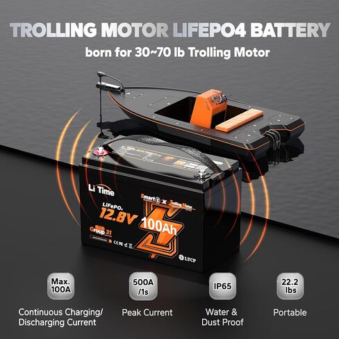 Litime 12V 100ah TM Bluetooth Low-Temptive Protection LifePo4 buit في 100A BMS ، مجموعة 31 بطارية فوسفات الحديد الليثيوم مثالية لمحركات التصيد واليخوت والبحرية والقوارب و RV و Home Energy in Kuwait