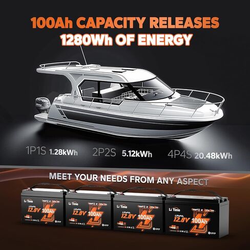 Litime 12V 100ah TM Bluetooth Low-Temptive Protection LifePo4 buit في 100A BMS ، مجموعة 31 بطارية فوسفات الحديد الليثيوم مثالية لمحركات التصيد واليخوت والبحرية والقوارب و RV و Home Energy in Kuwait