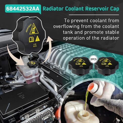 4 Pcs 68442532AA Radiator Coolant Reservoir Cap Replacement for 2013-2021 Ram 1500 2500 3500 4500 5500 for Chrysler for Dodge for Jeep - Replace 68442532AA, 68249136AA, 53479332 in Saudi Arabia