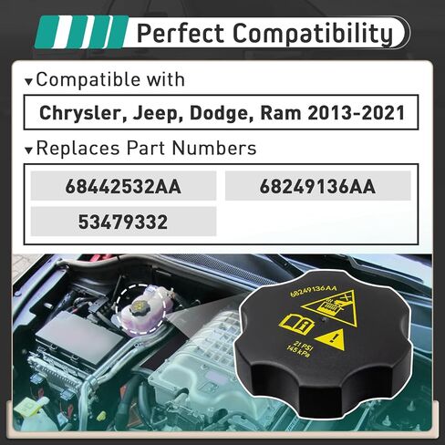 4 Pcs 68442532AA Radiator Coolant Reservoir Cap Replacement for 2013-2021 Ram 1500 2500 3500 4500 5500 for Chrysler for Dodge for Jeep - Replace 68442532AA, 68249136AA, 53479332 in Saudi Arabia